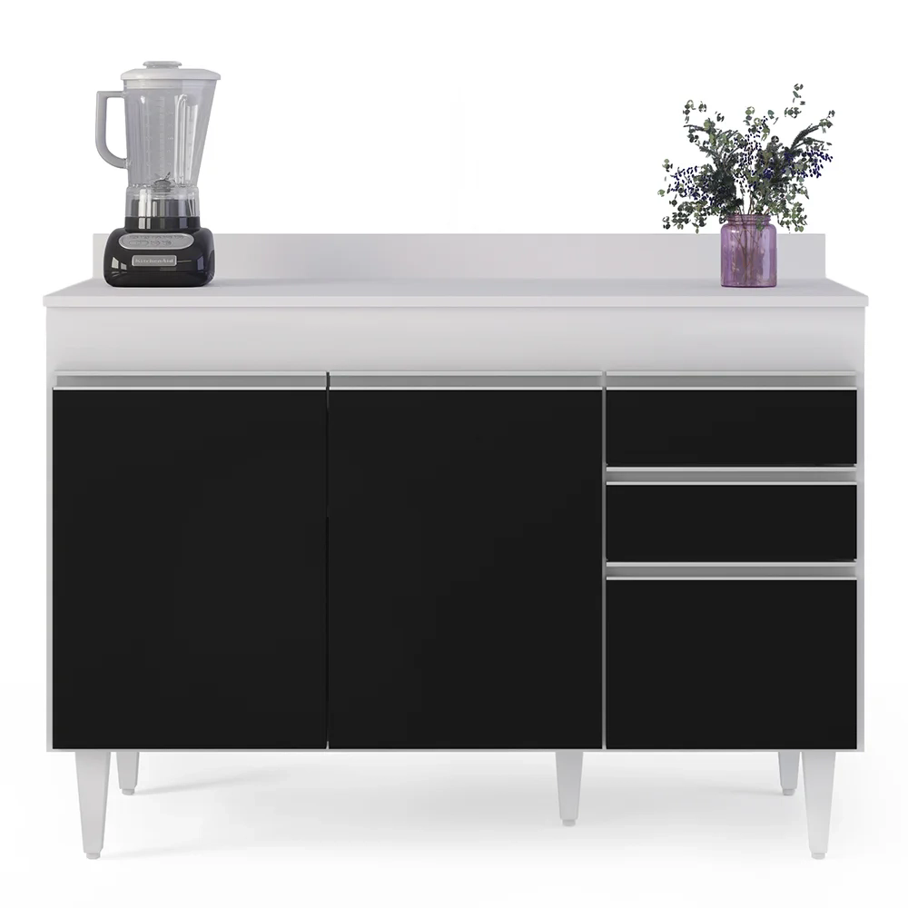 Armário de Cozinha Modulado de Canto 6 Peças CP29 Balcão com Tampo Branco/Preto - Lumil