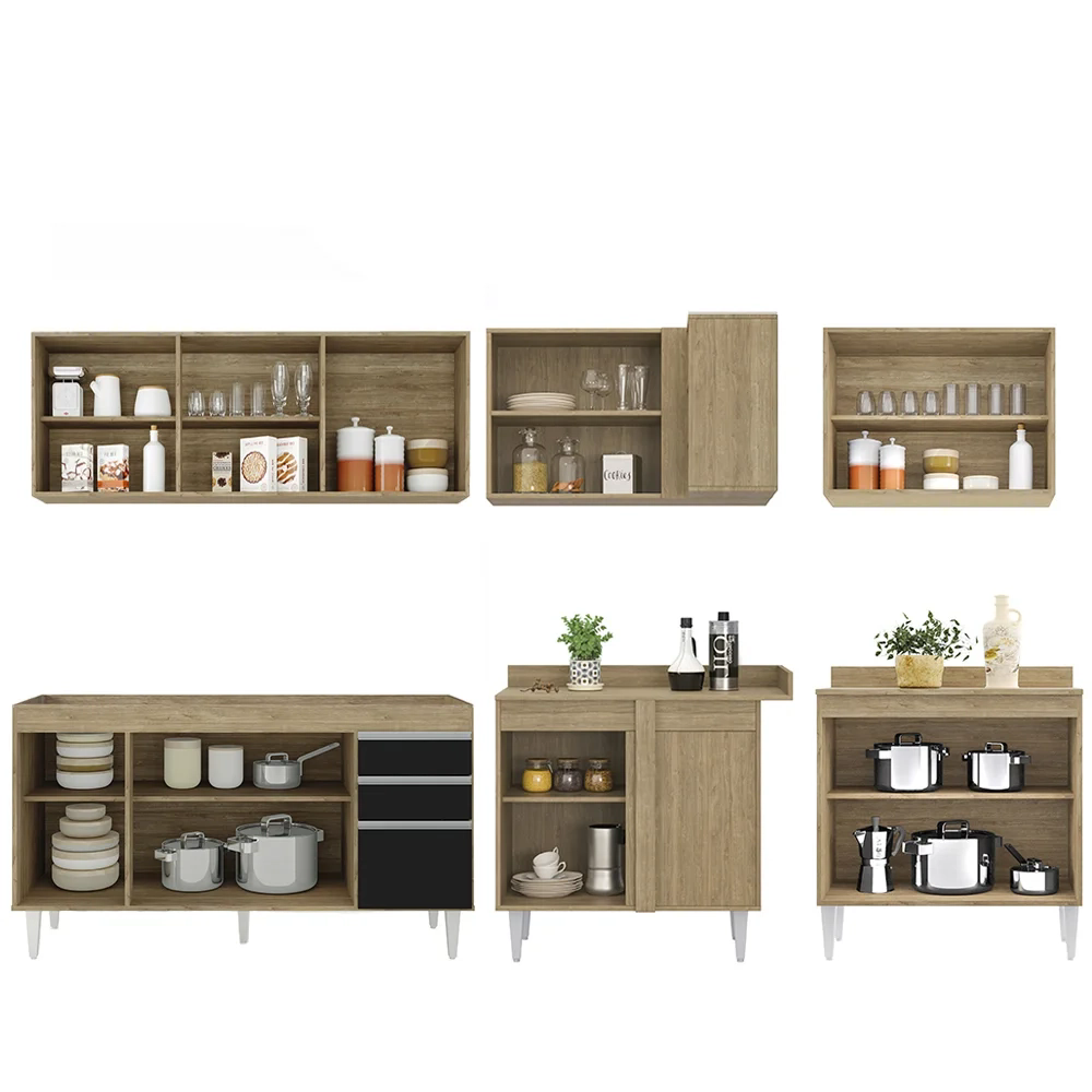 Armário de Cozinha Modulado de Canto 6 Peças CP31 Balcão sem Tampo Castanho/Preto - Lumil