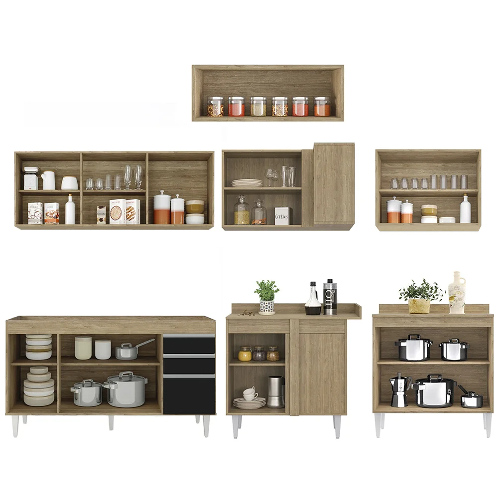Armário de Cozinha Modulado de Canto 7 Peças CP22 Balcão sem Tampo Castanho/Preto - Lumil