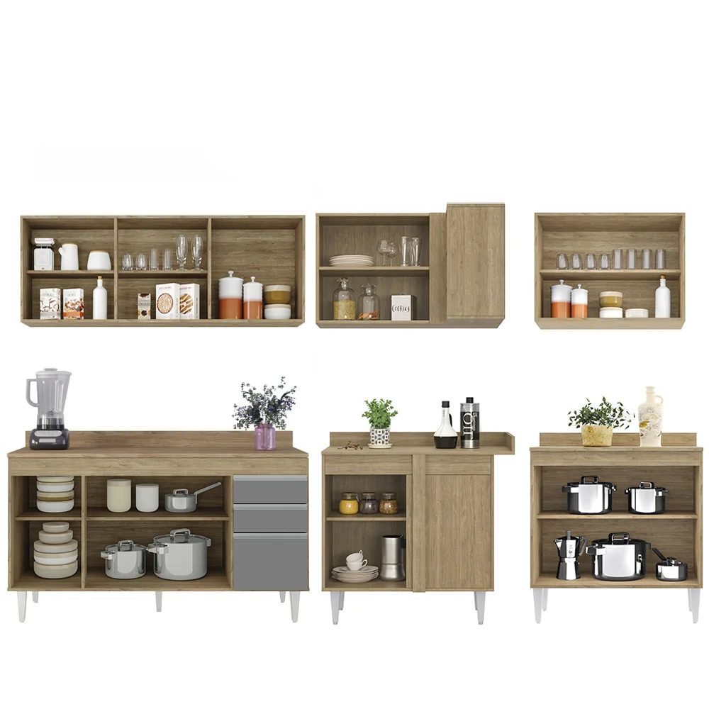 Armário de Cozinha Modulado de Canto 6 Peças CP32 Balcão com Tampo Castanho/Cinza - Lumil