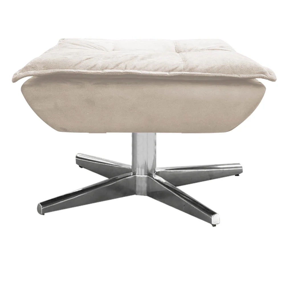Poltrona Decorativa Base Giratória Cromada com Puff Opla Suede Bege - Ibiza