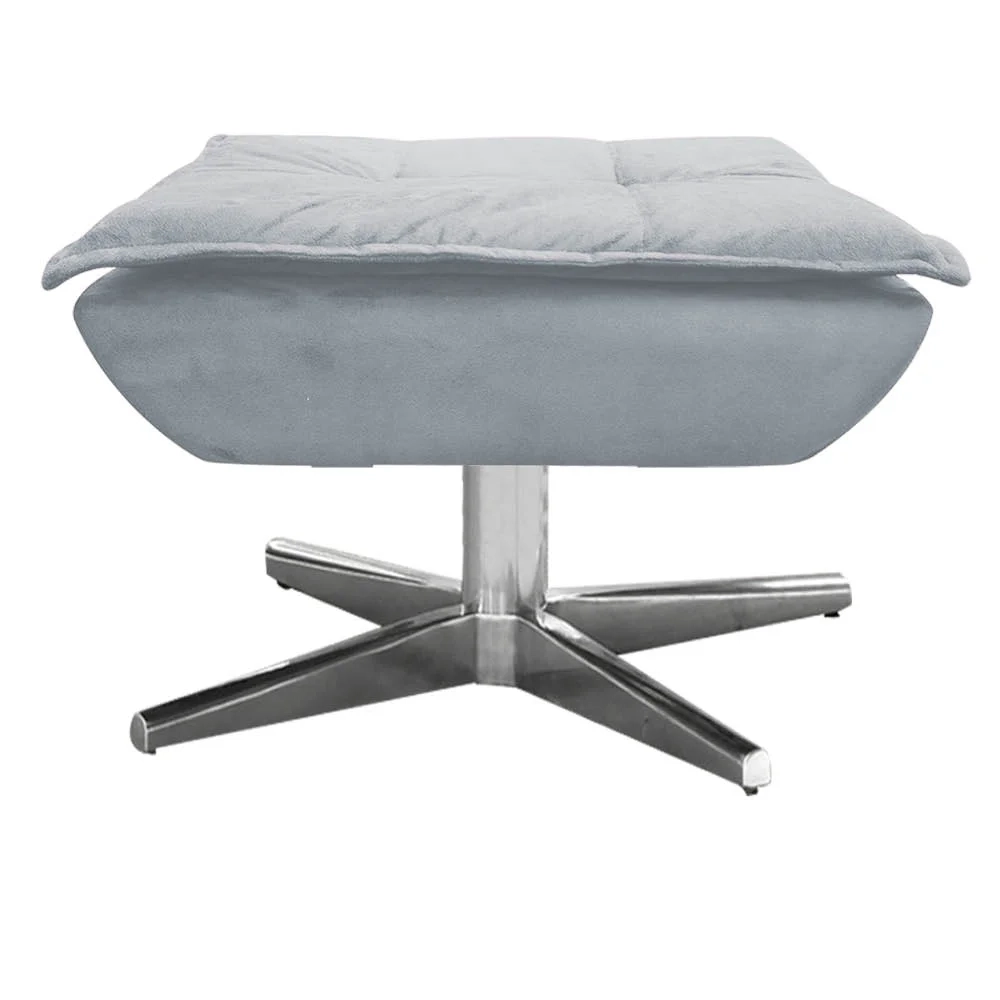 Poltrona Decorativa Base Giratória Cromada com Puff Opla Suede Cinza - Ibiza