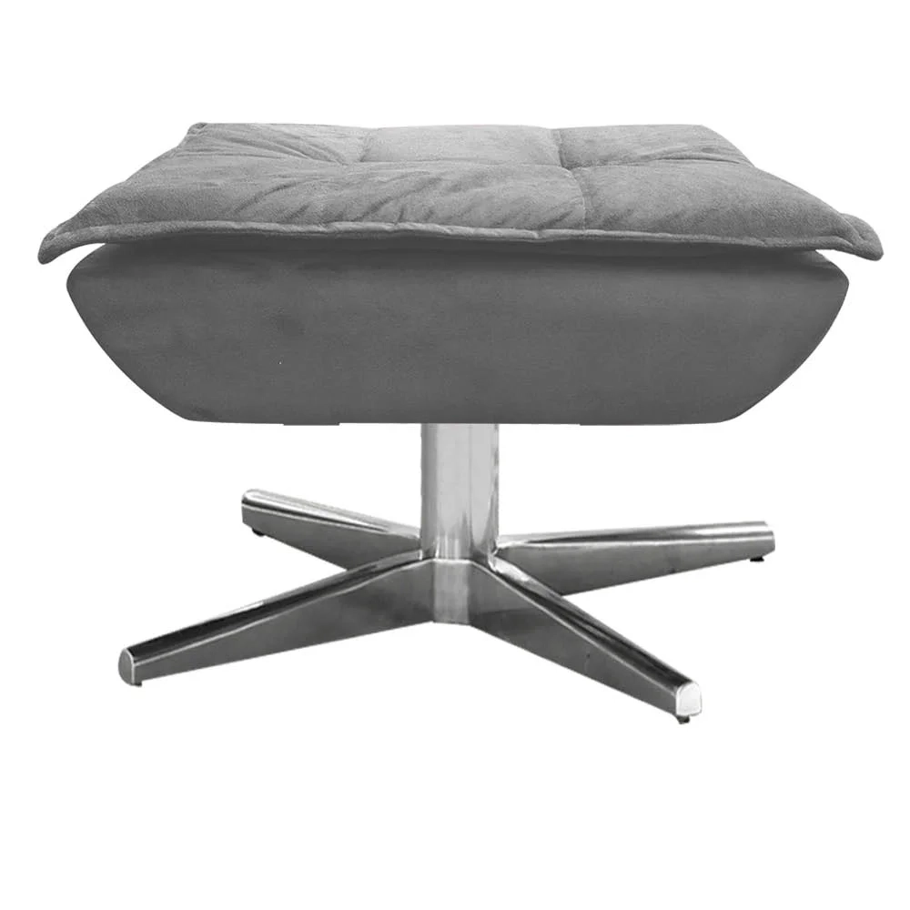 Poltrona Decorativa Base Giratória Cromada com Puff Opla Suede Grafite - Ibiza