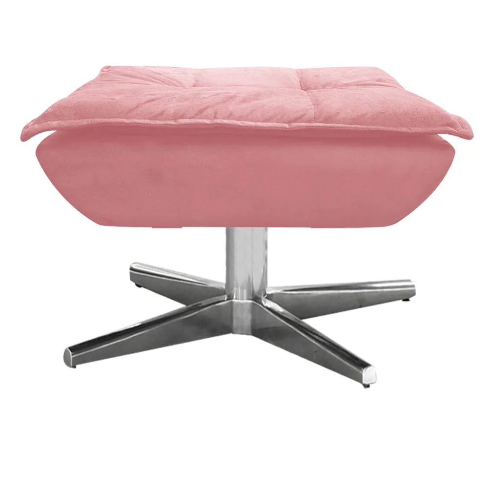 Poltrona Decorativa Base Giratória Cromada com Puff Opla Suede Rose - Ibiza