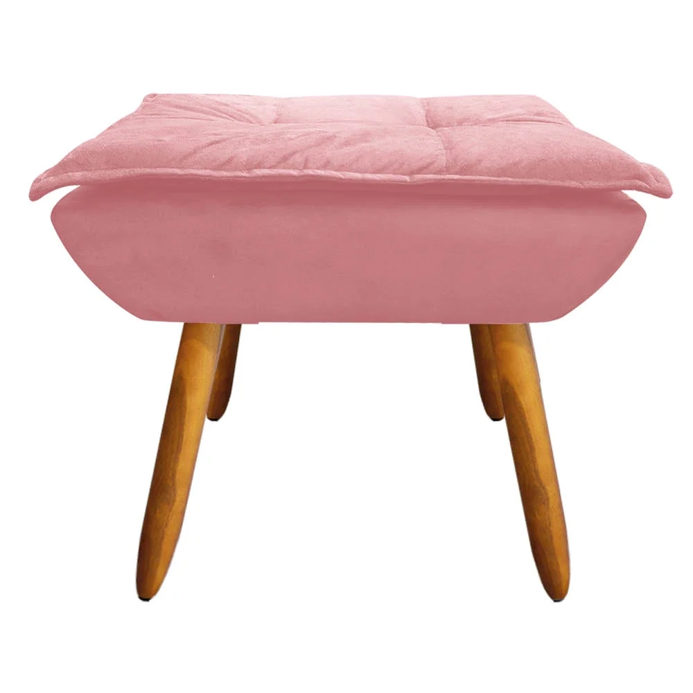 Poltrona Decorativa Pés Palito com Puff Opla Suede Rose - Ibiza