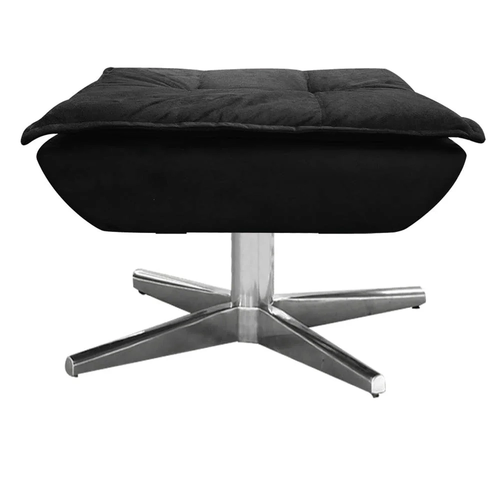 Kit 2 Poltronas Decorativas Base Giratória Cromada com Puff Opla Suede Preto - Ibiza