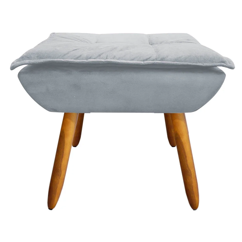 Kit 2 Poltronas Decorativas Pés Palito com Puff Opla Suede Cinza - Ibiza