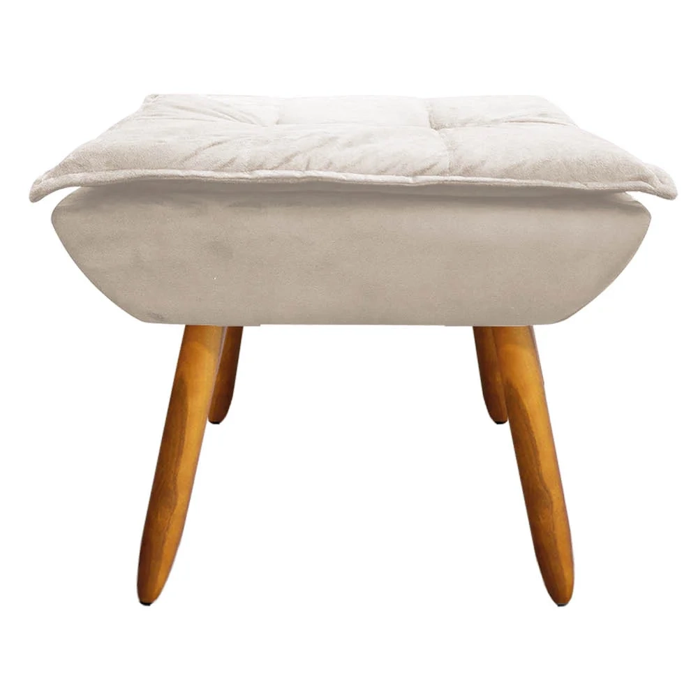Kit 2 Poltronas Decorativas Pés Palito com Puff Opla Suede Bege - Ibiza
