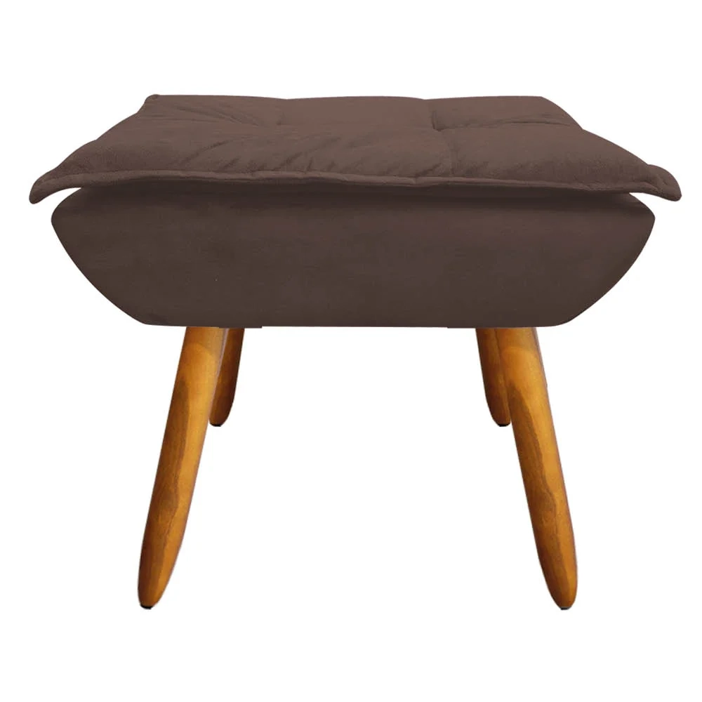 Kit 2 Poltronas Decorativas Pés Palito com Puff Opla Suede Marrom - Ibiza