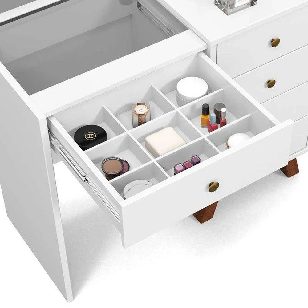 Penteadeira Camarim 5 Gavetas Com Banqueta Luna Branco - Móveis Lupi