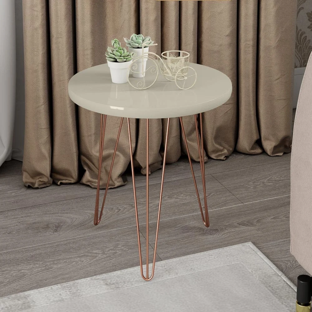 Conjunto Mesas de Centro Redondas Evolution Base Aço Off White - Patrimar