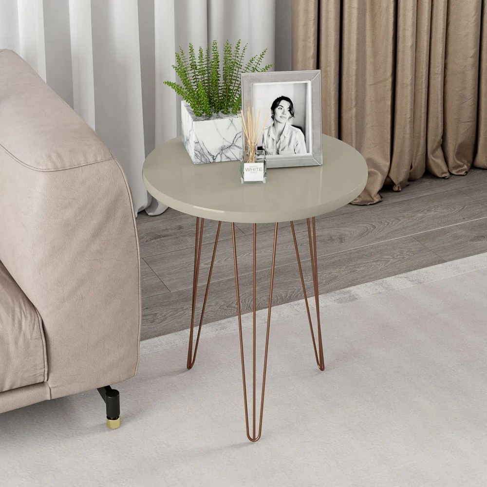 Conjunto Mesas de Centro Redondas Evolution Base Aço Off White - Patrimar