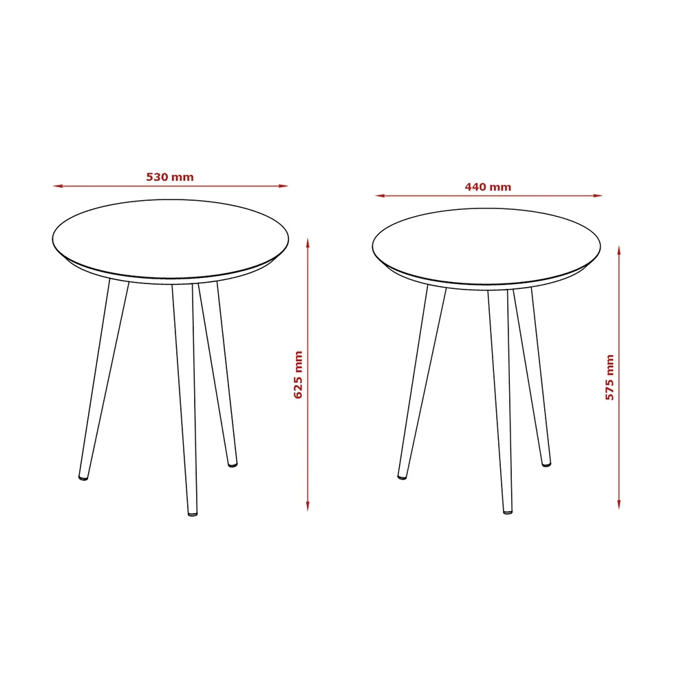 Conjunto Mesas Laterais Redondas Pés Madeira Luna Off White - Patrimar