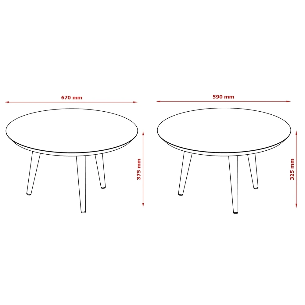 Conjunto Mesas de Centro Redondas Pés Madeira Luna Off White - Patrimar