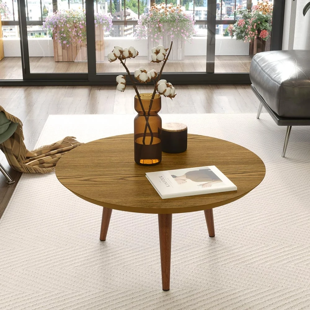 Conjunto Mesas de Centro Redondas Pés Madeira Luna Cumarú - Patrimar