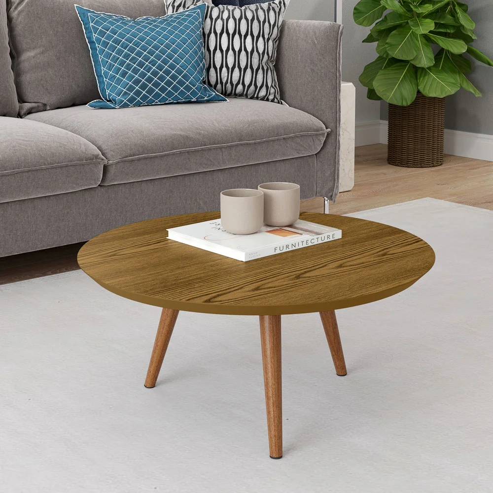 Conjunto Mesas de Centro Redondas Pés Madeira Luna Cumarú - Patrimar