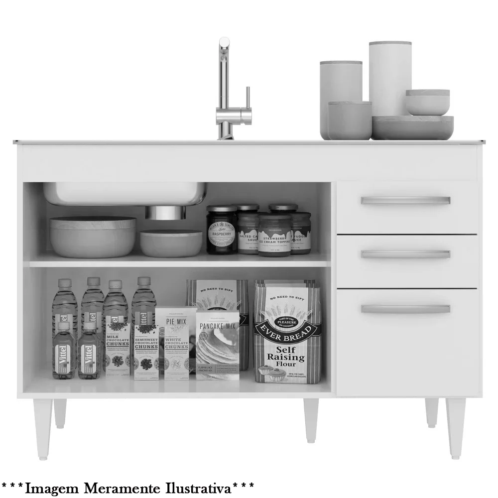 Balcão Gabinete Para Pia 120cm Suécia 3 Portas 2 Gavetas Branco/Castanho - Lumil Móveis