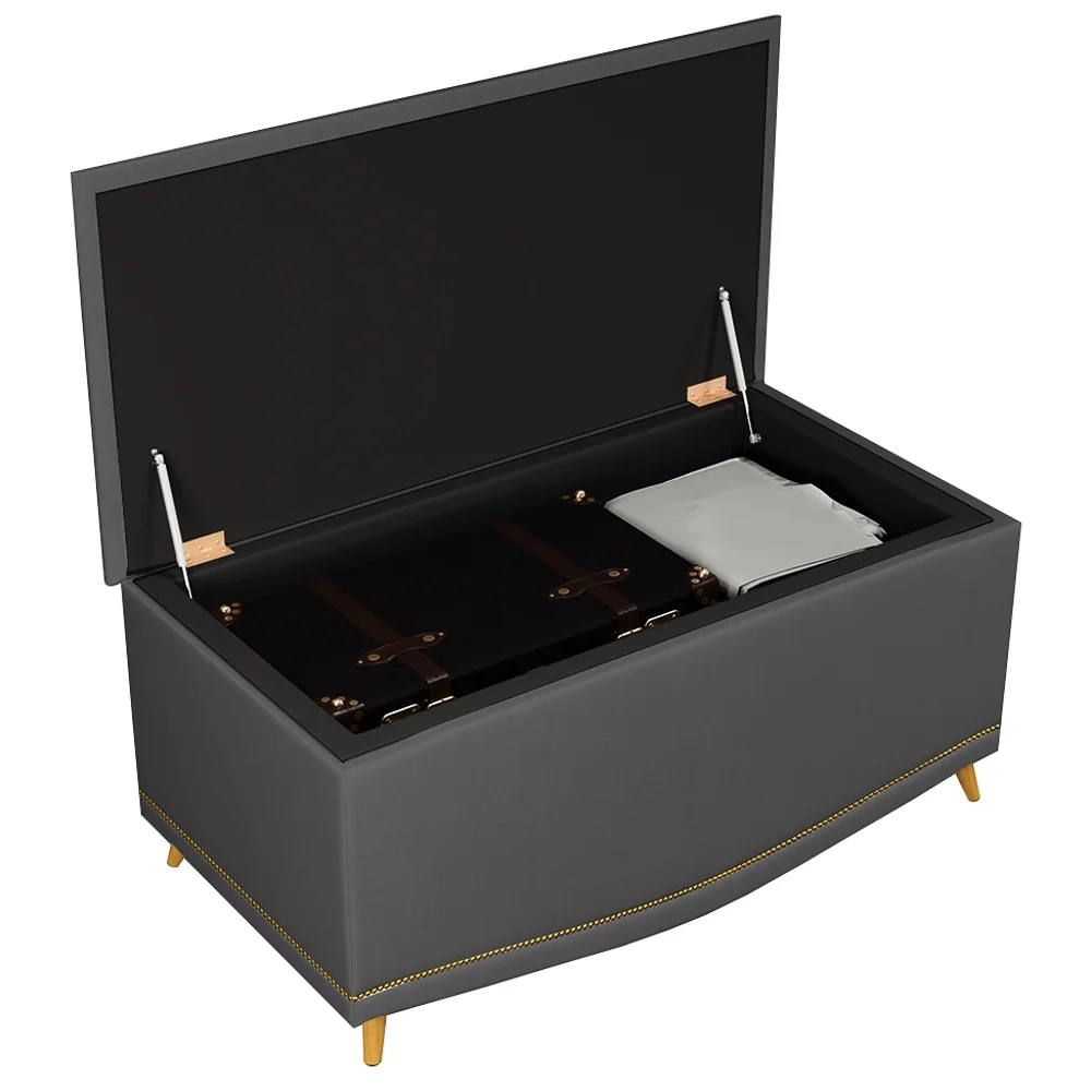 Cabeceira Cama Box Solteiro 90cm Com Calçadeira Baú Imperial J02 Veludo Cinza - Mpozenato