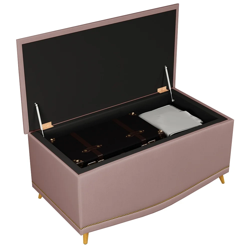 Cabeceira Cama Box Solteiro 90cm Com Calçadeira Baú Imperial J02 Veludo Rosê - Mpozenato