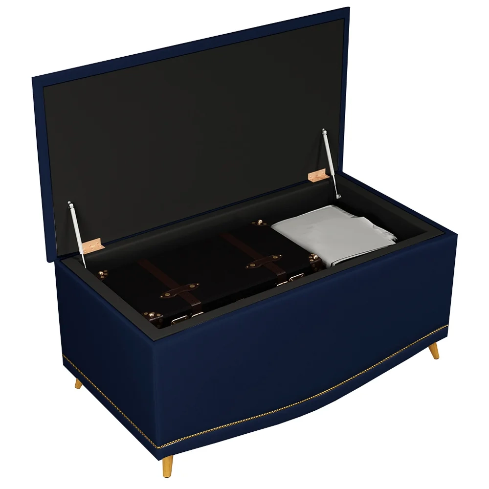 Cabeceira Cama Box Solteiro 90cm Com Calçadeira Baú Imperial J02 Veludo Azul - Mpozenato