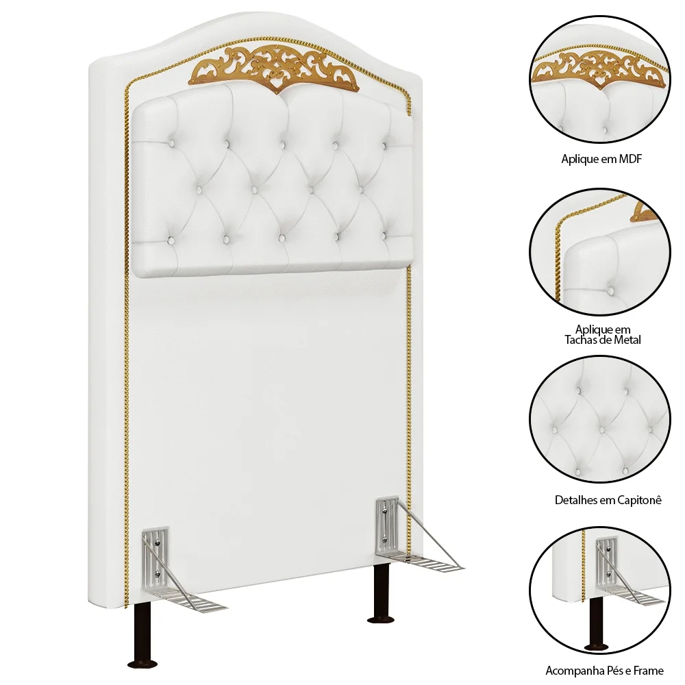 Cabeceira Cama Box Solteiro 90cm Com Calçadeira Baú Imperial J02 Sintético Branco - Mpozenato