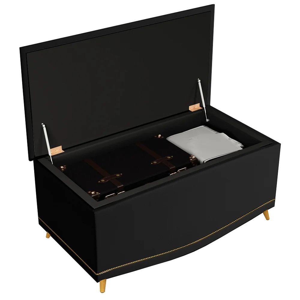 Cabeceira Cama Box Solteiro 90cm Com Calçadeira Baú Imperial J02 Sintético Preto - Mpozenato