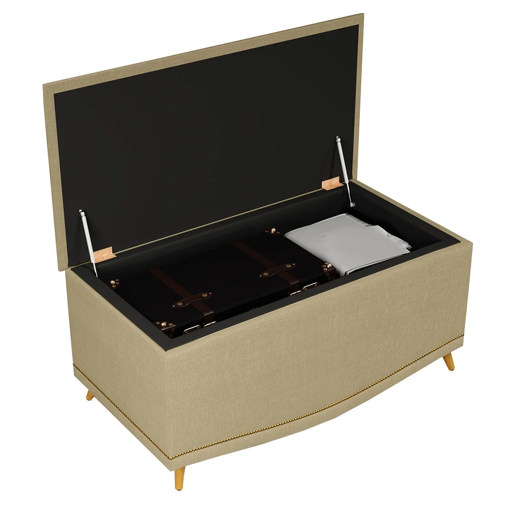 Cabeceira Cama Box Solteiro 90cm Com Calçadeira Baú Imperial J02 Linho Areia - Mpozenato