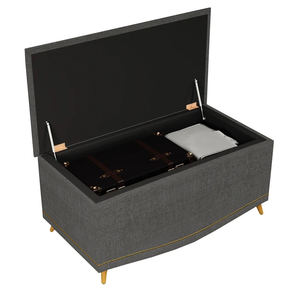 Cabeceira Cama Box Solteiro 90cm Com Calçadeira Baú Imperial J02 Linho Grafite - Mpozenato