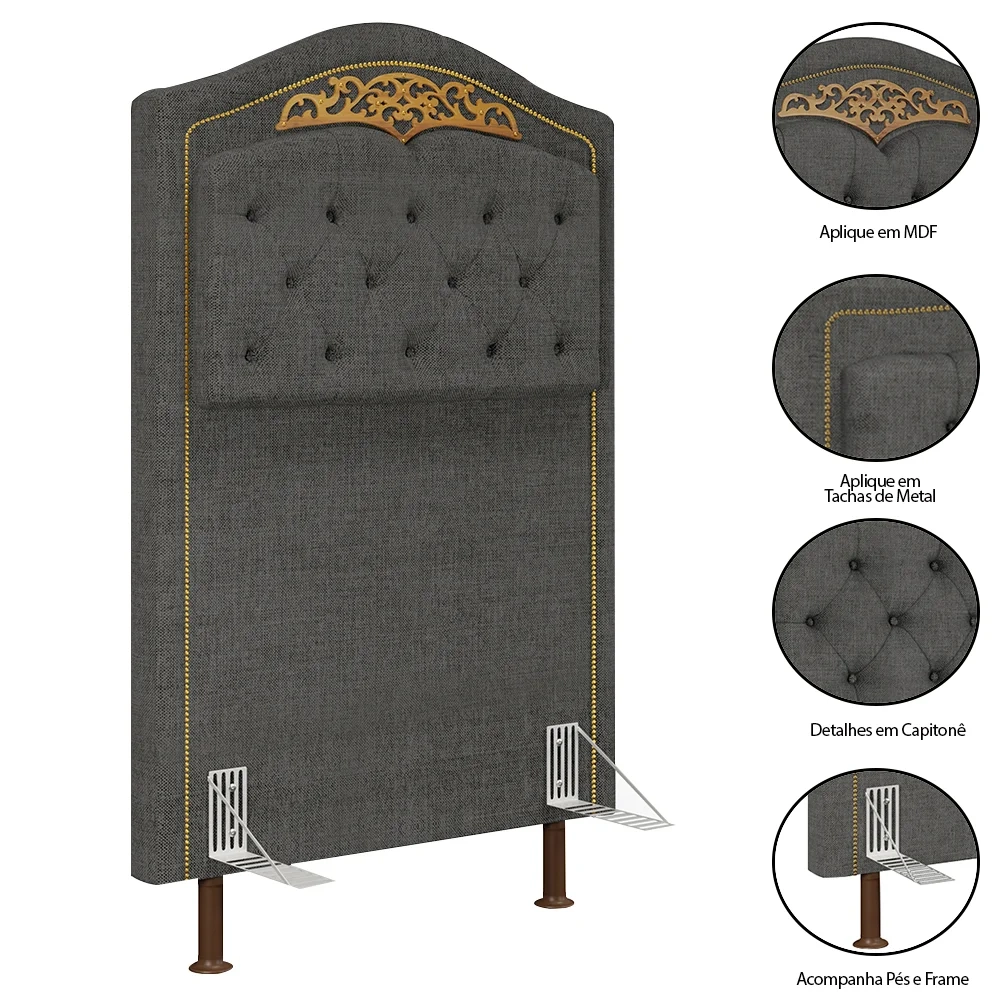 Cabeceira Cama Box Solteiro 90cm Com Calçadeira Baú Imperial J02 Linho Grafite - Mpozenato