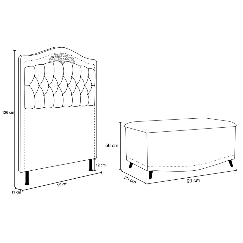 Cabeceira Cama Box Solteiro 90cm Com Calçadeira Baú Imperial J02 Sintético Marrom Escuro - Mpozenato