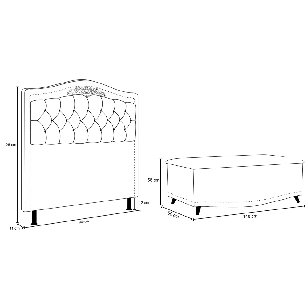 Cabeceira Cama Box Casal 140cm Com Calçadeira Baú Imperial J02 Sintético Areia - Mpozenato