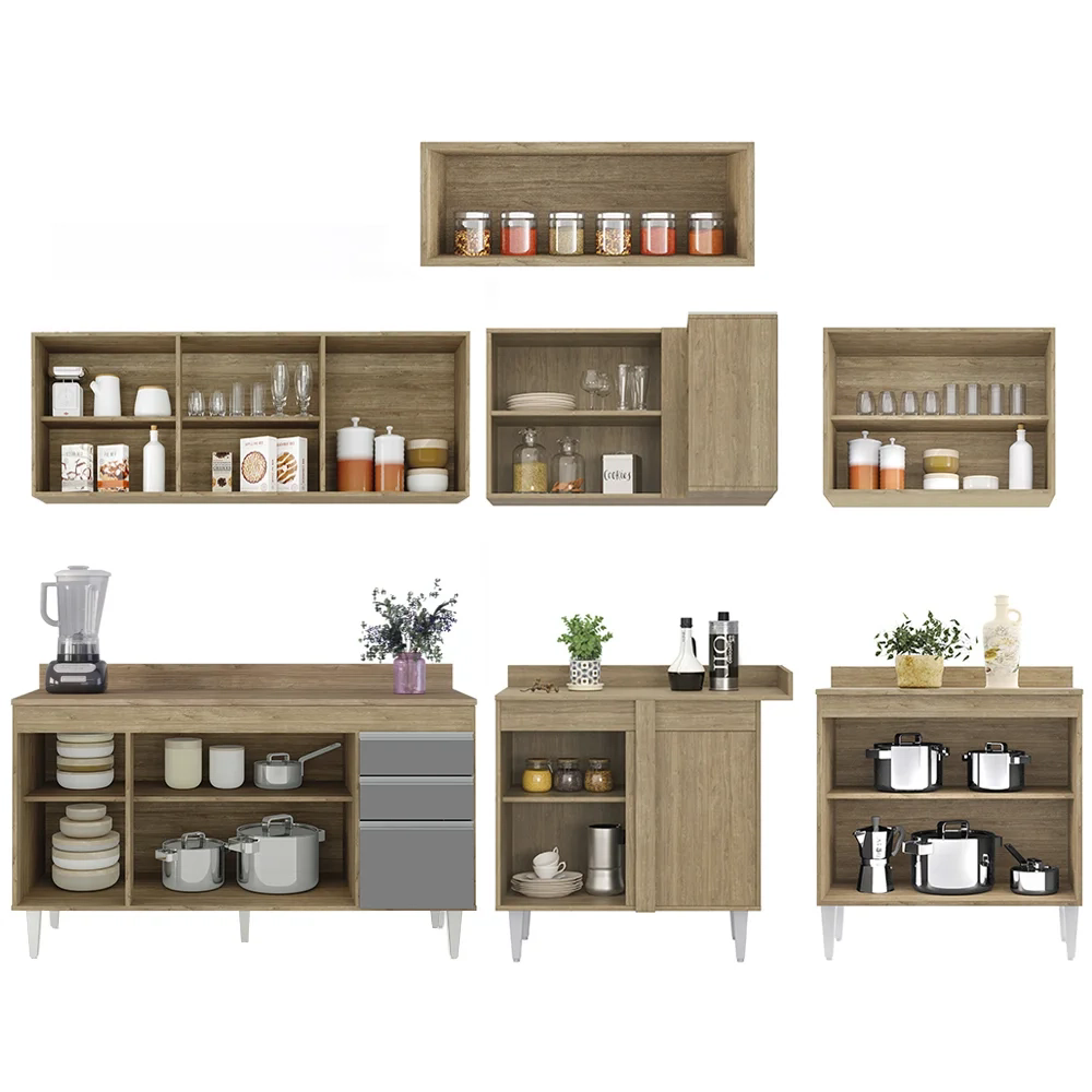 Armário de Cozinha Modulado de Canto 7 Peças CP23 Balcão com Tampo Castanho/Cinza - Lumil