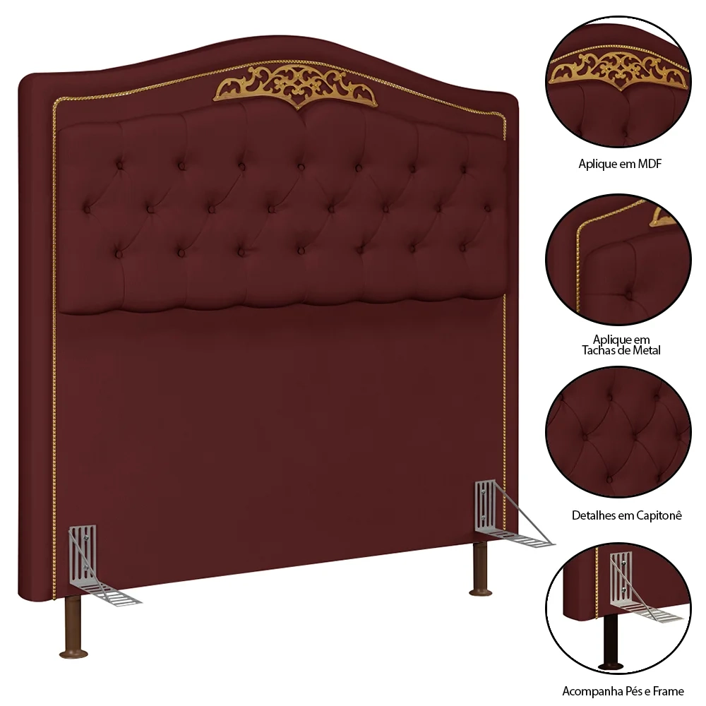 Cabeceira Cama Box Casal Queen 160cm Com Calçadeira Baú Imperial Veludo J02 Bordô - Mpozenato
