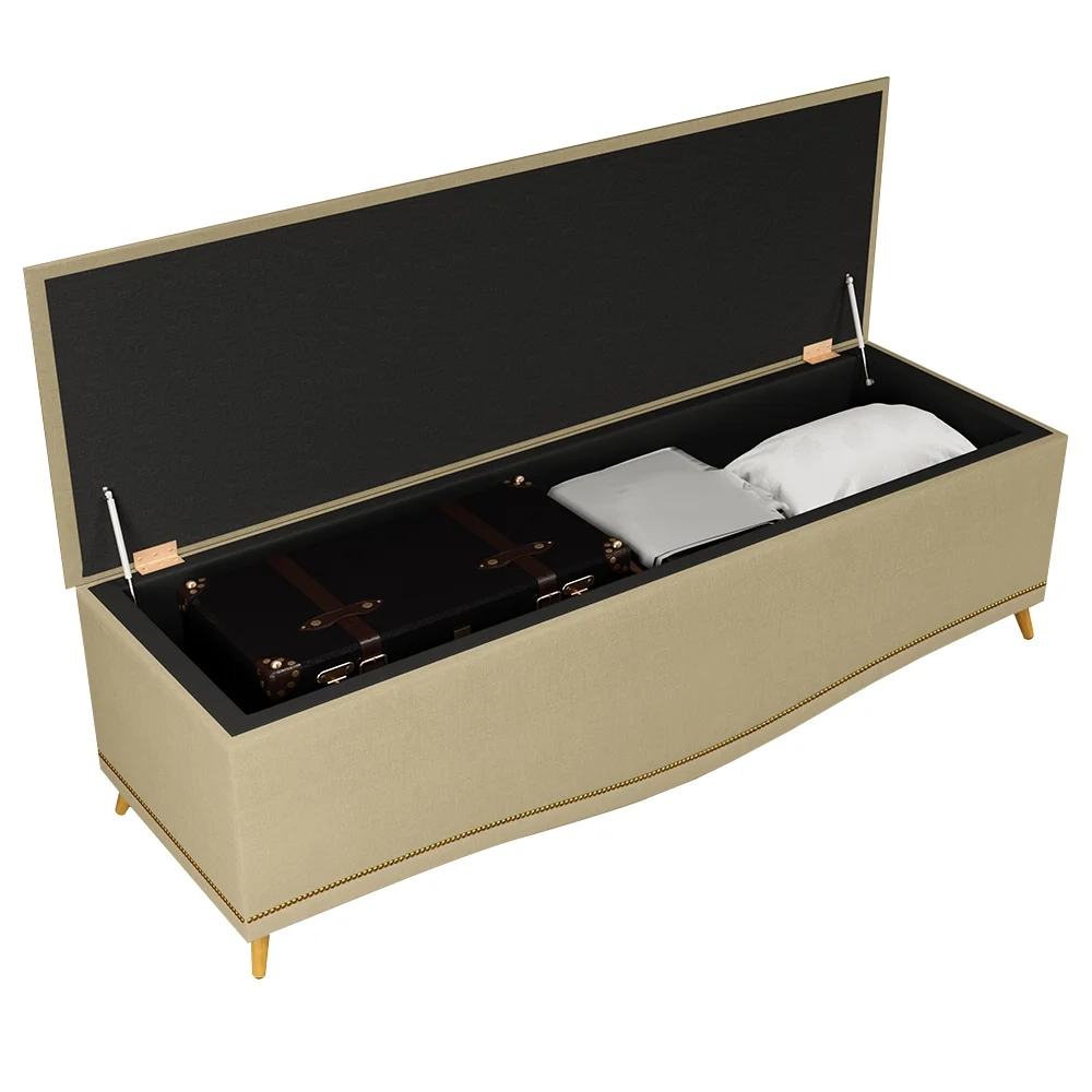 Cabeceira Cama Box Casal Queen 160cm Com Calçadeira Baú Imperial J02 Linho Areia - Mpozenato