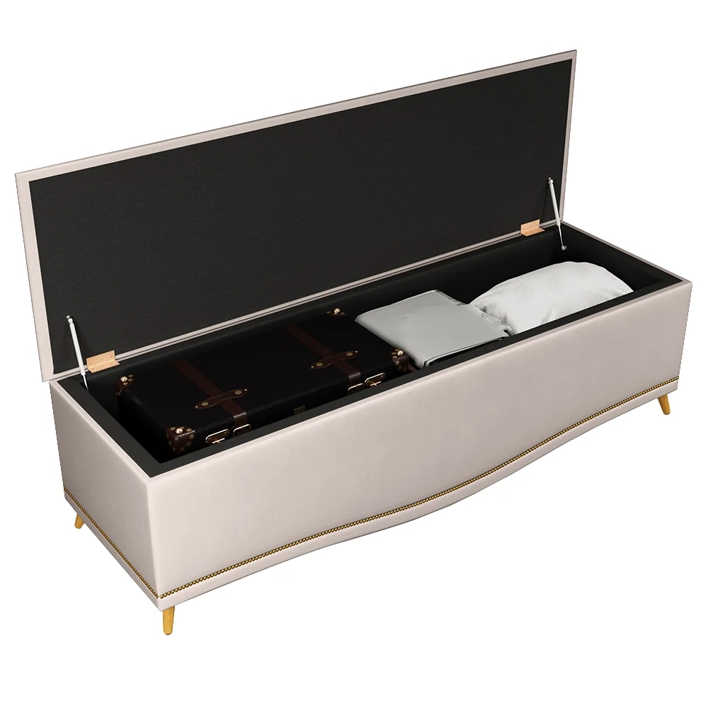 Cabeceira Cama Box Casal King 195cm Com Calçadeira Baú Imperial Veludo J02 Bege - Mpozenato