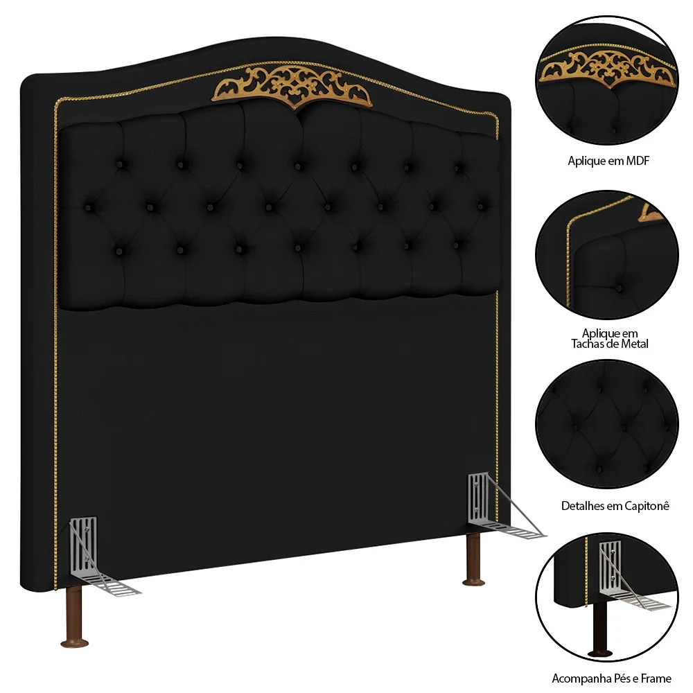 Cabeceira Cama Box Casal King 195cm Com Calçadeira Baú Imperial J02 Sintético Preto - Mpozenato
