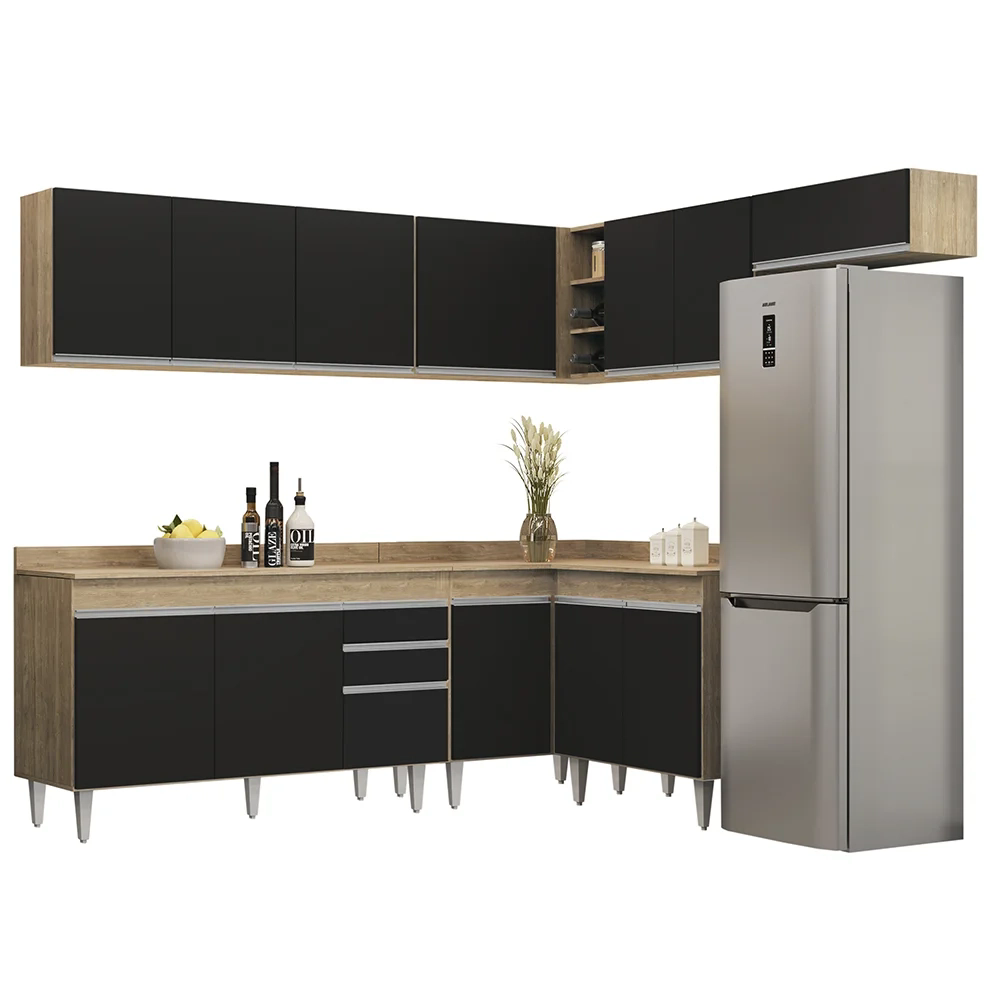 Armário de Cozinha Modulado de Canto 7 Peças CP23 Balcão com Tampo Castanho/Preto - Lumil