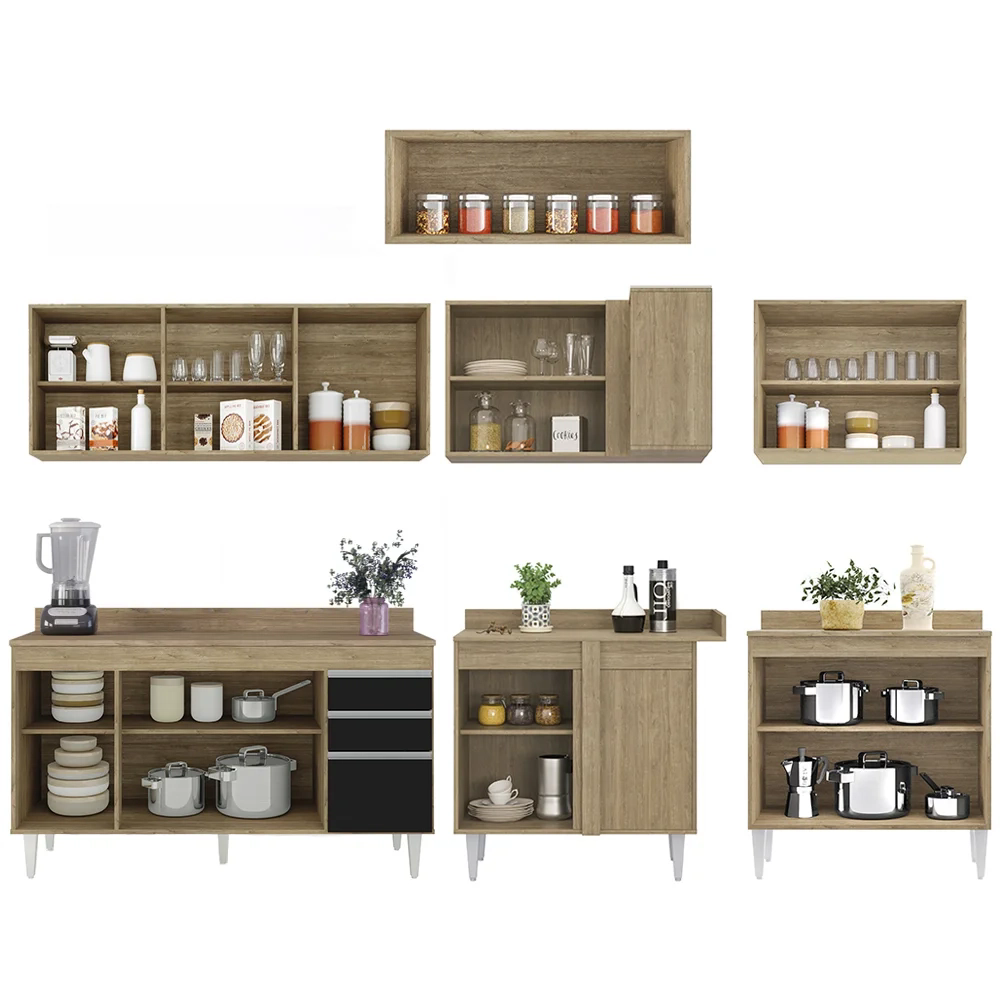 Armário de Cozinha Modulado de Canto 7 Peças CP23 Balcão com Tampo Castanho/Preto - Lumil