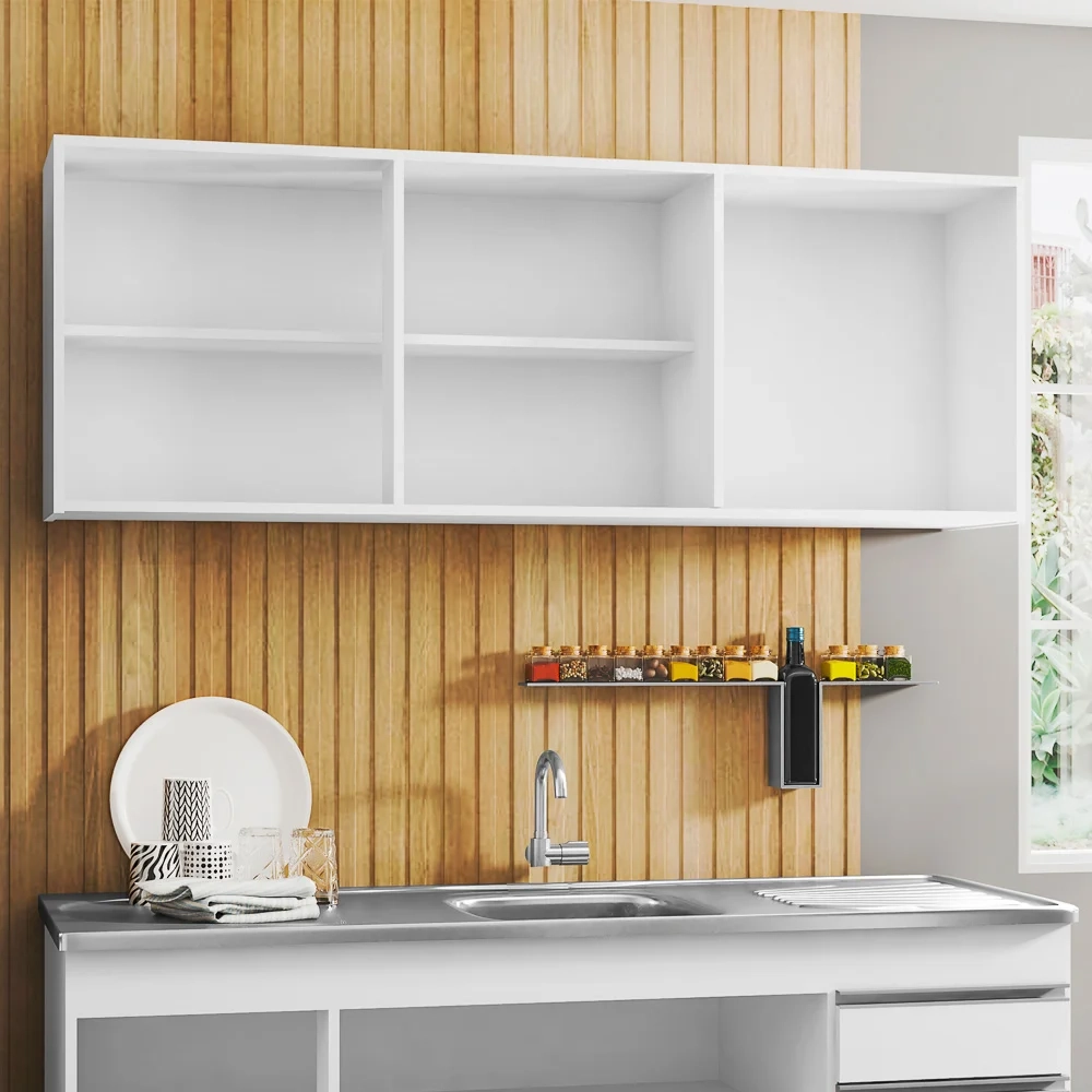 Kit 2 Armários Aéreos 150cm 3 Portas Argélia Branco - Lumil