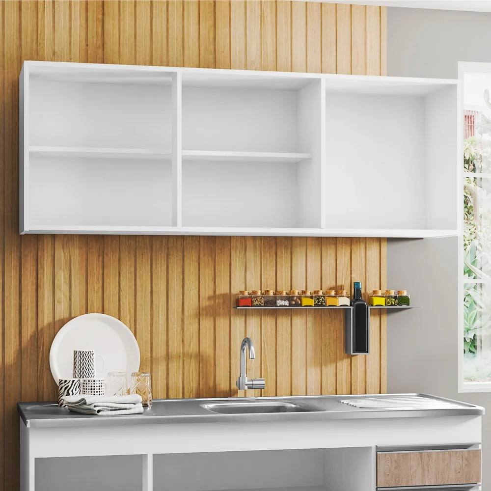 Kit 2 Armários Aéreos 150cm 3 Portas Argélia Branco/Castanho - Lumil