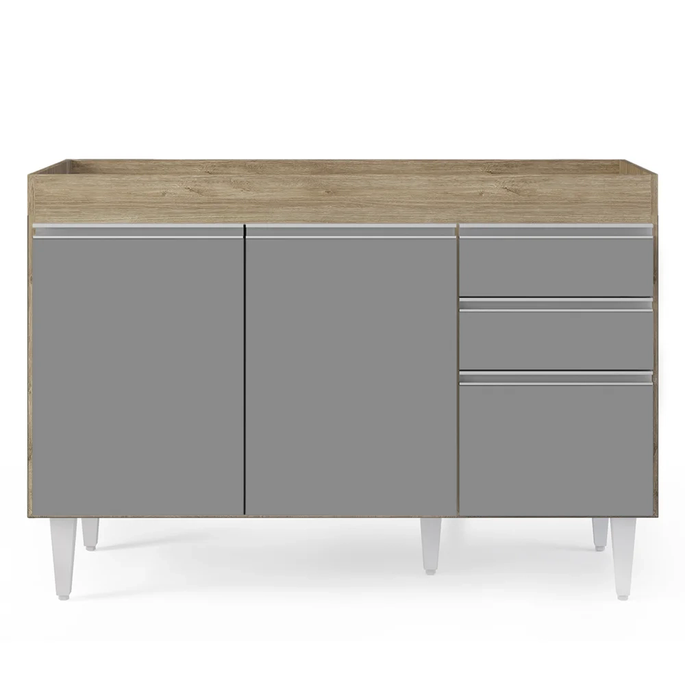 Armário de Cozinha Modulado de Canto Esquerdo 4 Peças CP46 Balcão sem Tampo Castanho/Cinza - Lumil