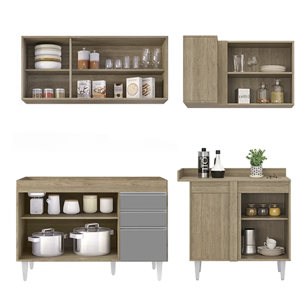 Armário de Cozinha Modulado de Canto Esquerdo 4 Peças CP46 Balcão sem Tampo Castanho/Cinza - Lumil