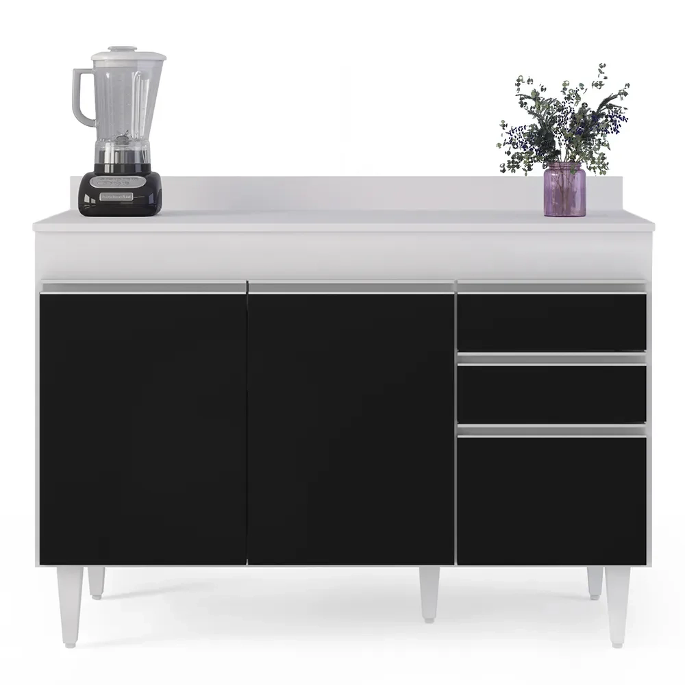 Armário de Cozinha Modulado de Canto Esquerdo 4 Peças CP47 Balcão com Tampo Branco/Preto - Lumil