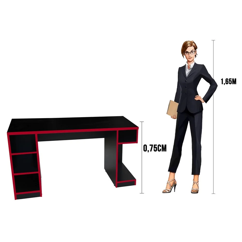 Mesa Para Computador Notebook Gamer 136cm Player Pro F02 Preto/Vermelho - Mpozenato
