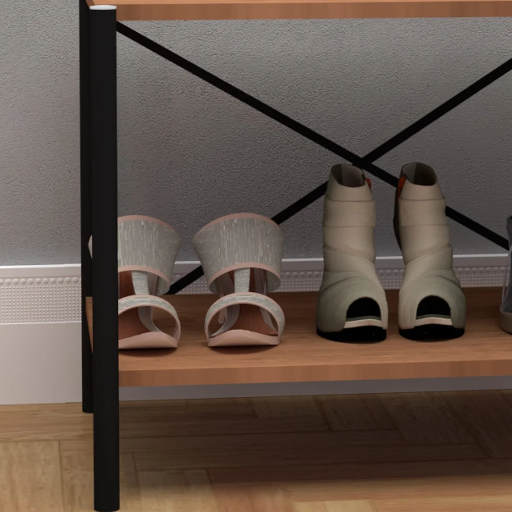 Kit 2 Sapateiras Multiuso Hall de Entrada 60cm 2 Prateleiras Padova Demolição/Preto - Artefamol