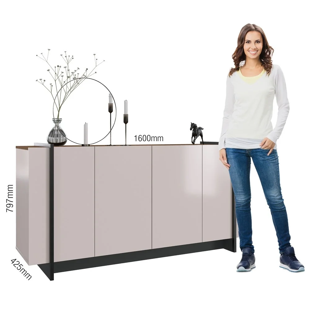 Balcão Buffet Para Sala De Jantar 4 Portas Ipanema C05 Off White/Nogueira - Mpozenato