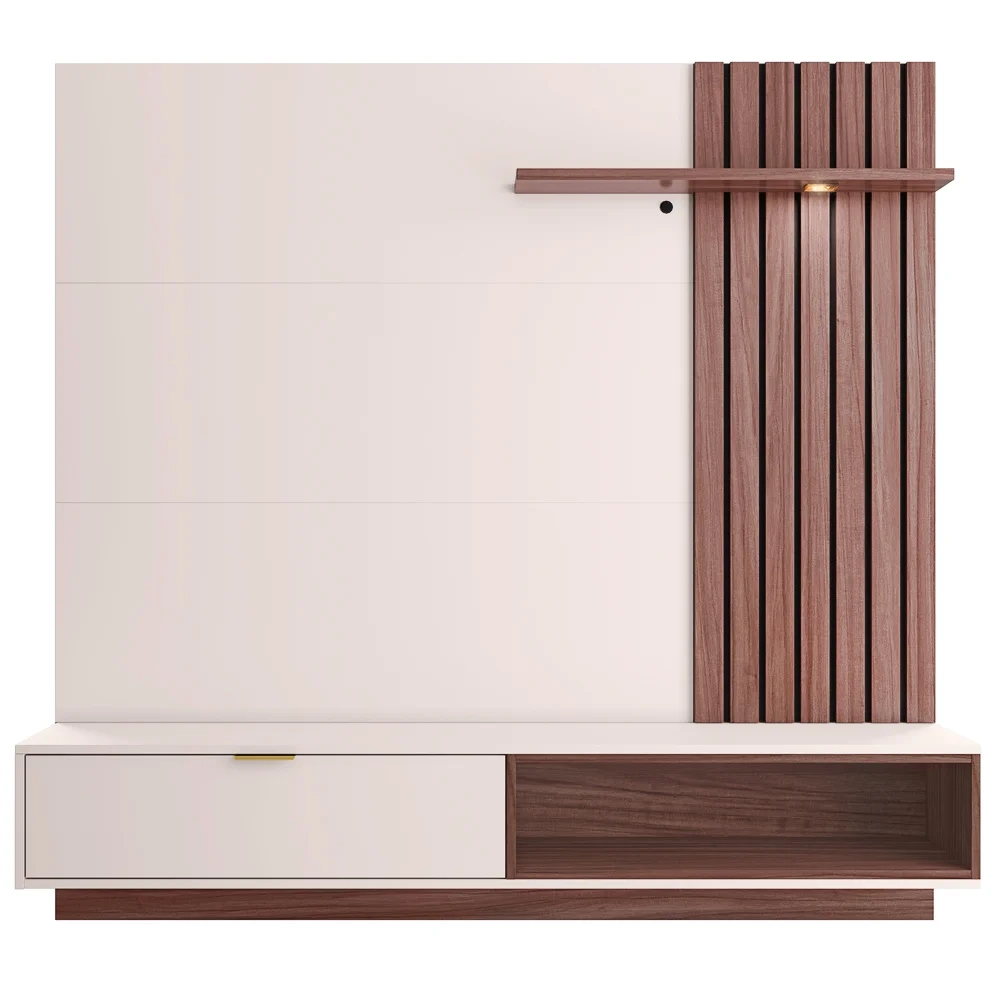 Painel Bancada Suspensa Para TV até 65 Pol. 180cm Ripado Palmas C05 Off White/Nogueira - Mpozenato