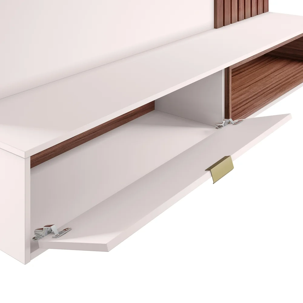 Painel Bancada Suspensa Para TV até 65 Pol. 180cm Ripado Palmas C05 Off White/Nogueira - Mpozenato