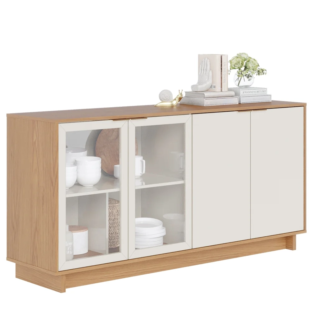 Conjunto Sala de Jantar Cristaleira Tijuca e Buffet Vicky C05 Freijó/Off White - Mpozenato