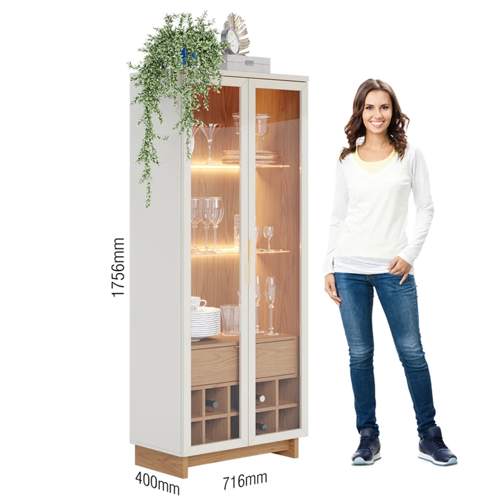 Conjunto Sala de Jantar Cristaleira Tijuca e Buffet Vicky C05 Freijó/Off White - Mpozenato